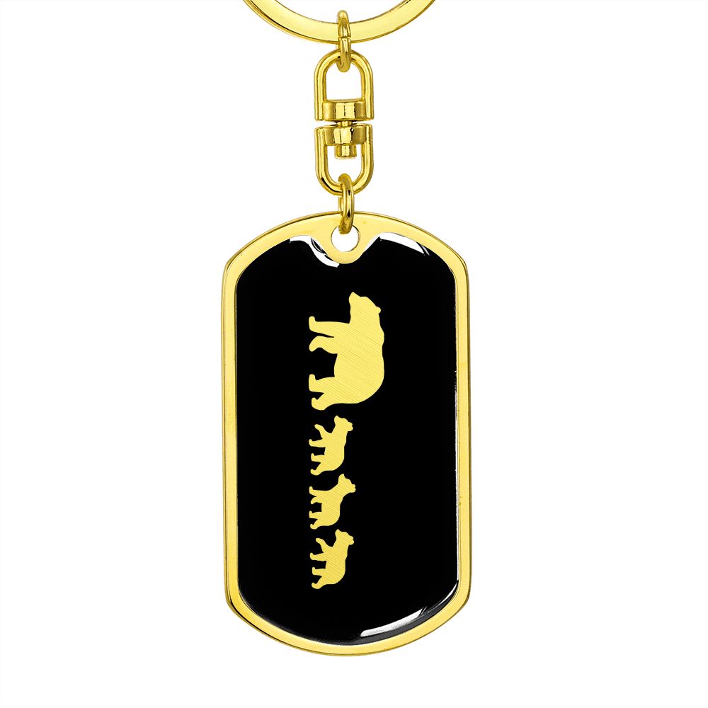 Mama Bear With 3 Cubs v2 - Luxury Dog Tag Keychain