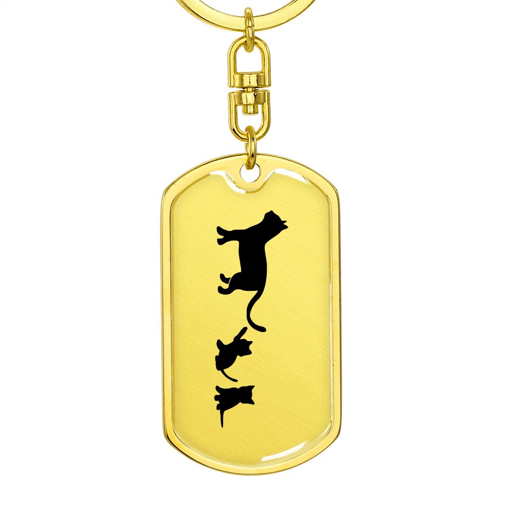 Mama Cat With 2 Kittens - Luxury Dog Tag Keychain