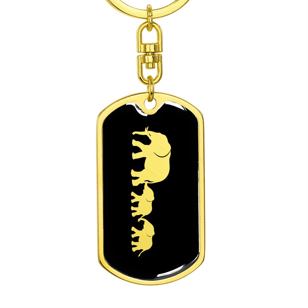 Mama Elephant With 2 Calves v2 - Luxury Dog Tag Keychain