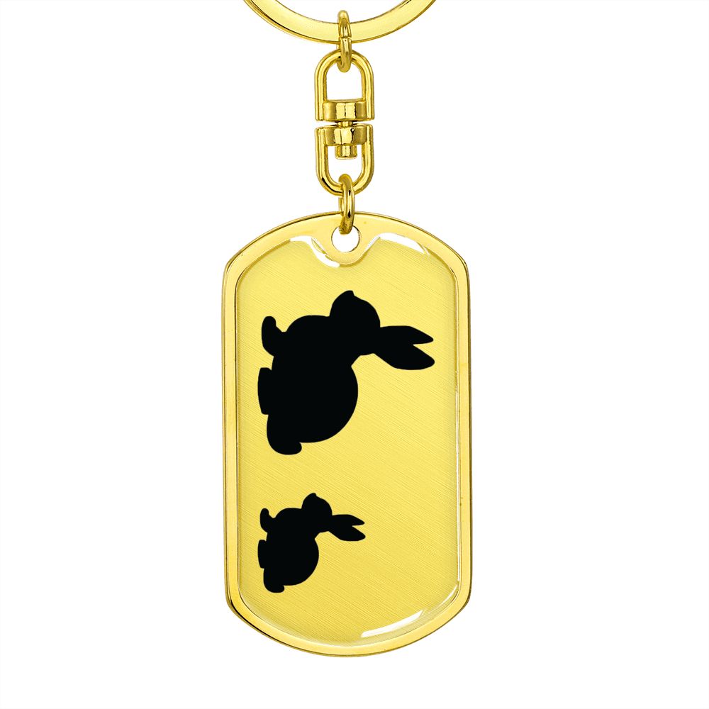 Mama Rabbit With 1 Kitten - Luxury Dog Tag Keychain