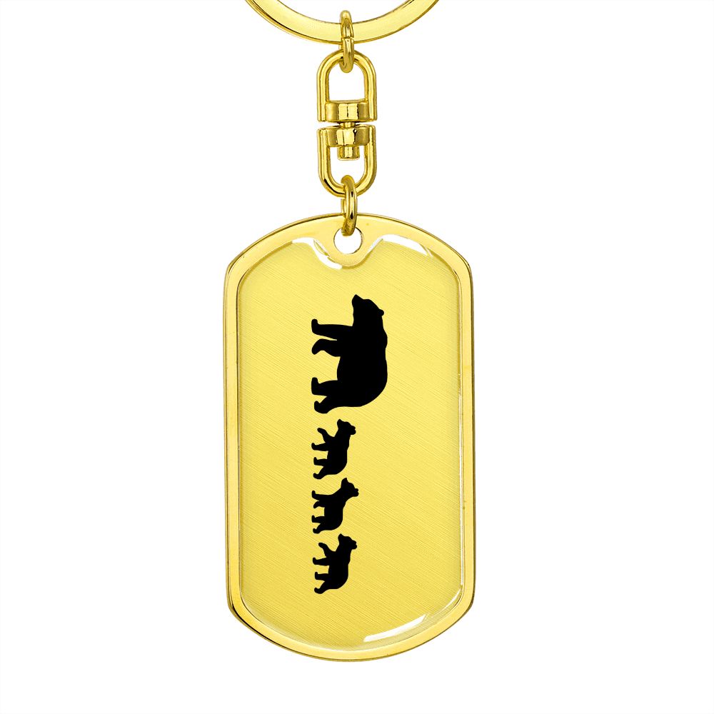 Mama Bear With 3 Cubs - Luxury Dog Tag Keychain