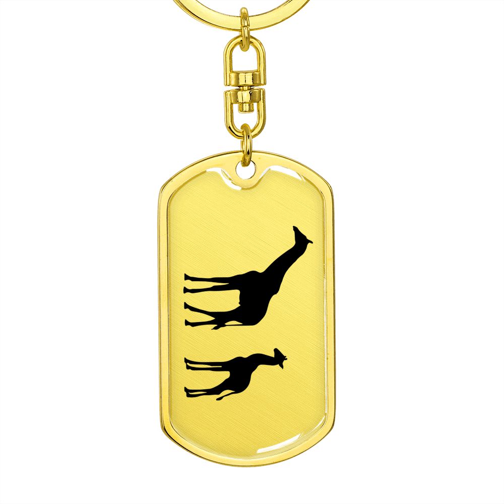 Mama Giraffe With 1 Calf - Luxury Dog Tag Keychain