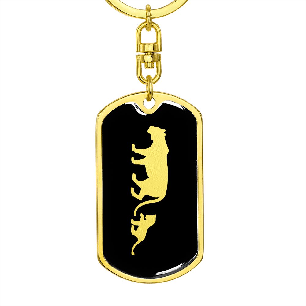 Mama Lioness With 1 Cub v2 - Luxury Dog Tag Keychain