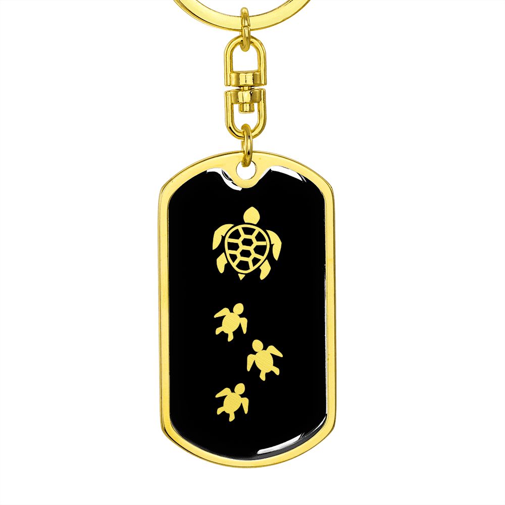 Mama Turtle With 3 Hatchlings v2 - Luxury Dog Tag Keychain