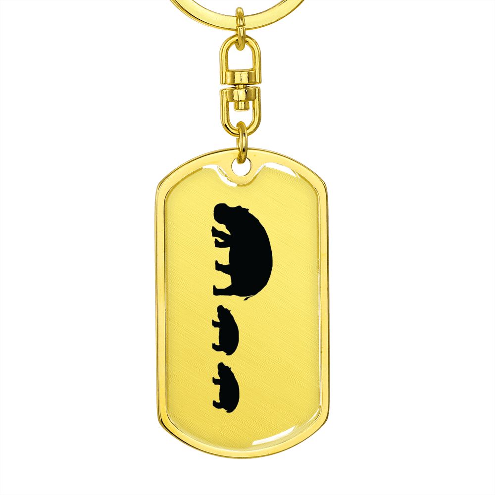 Mama Hippo With 2 Calves - Luxury Dog Tag Keychain