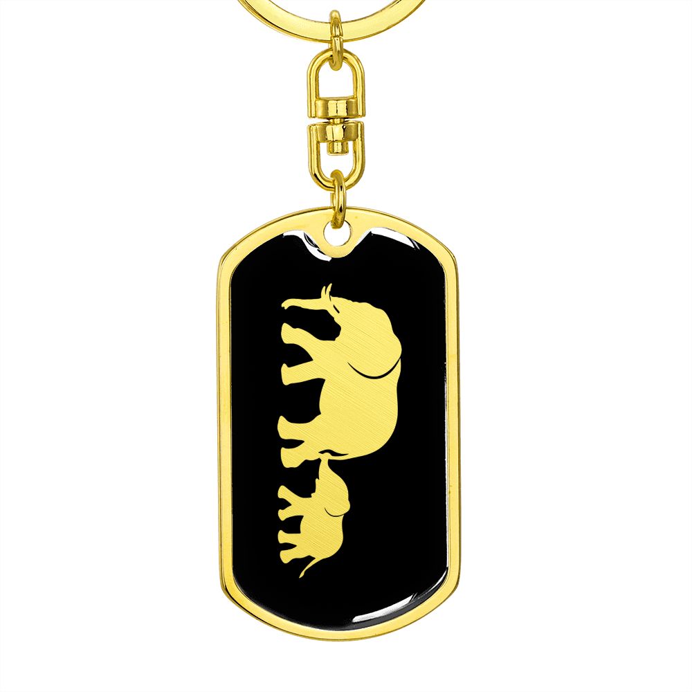 Mama Elephant With 1 Calf v2 - Luxury Dog Tag Keychain