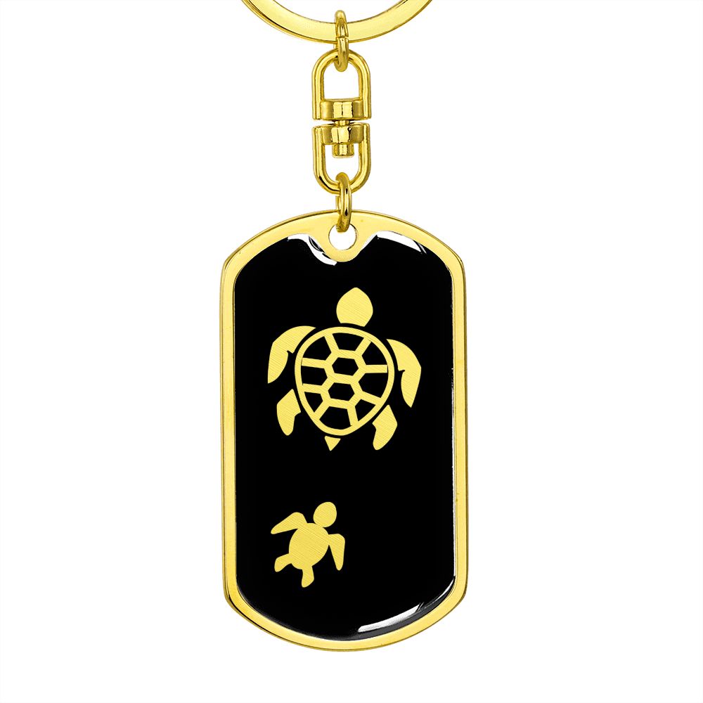 Mama Turtle With 1 Hatchling v2 - Luxury Dog Tag Keychain