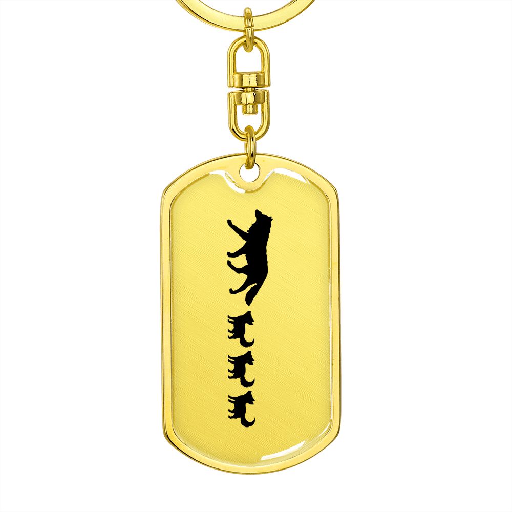 Mama Wolf With 3 Pups - Luxury Dog Tag Keychain