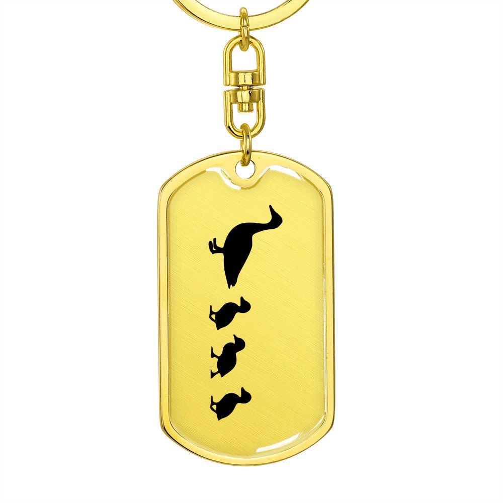 Mama Duck With 3 Ducklings - Luxury Dog Tag Keychain