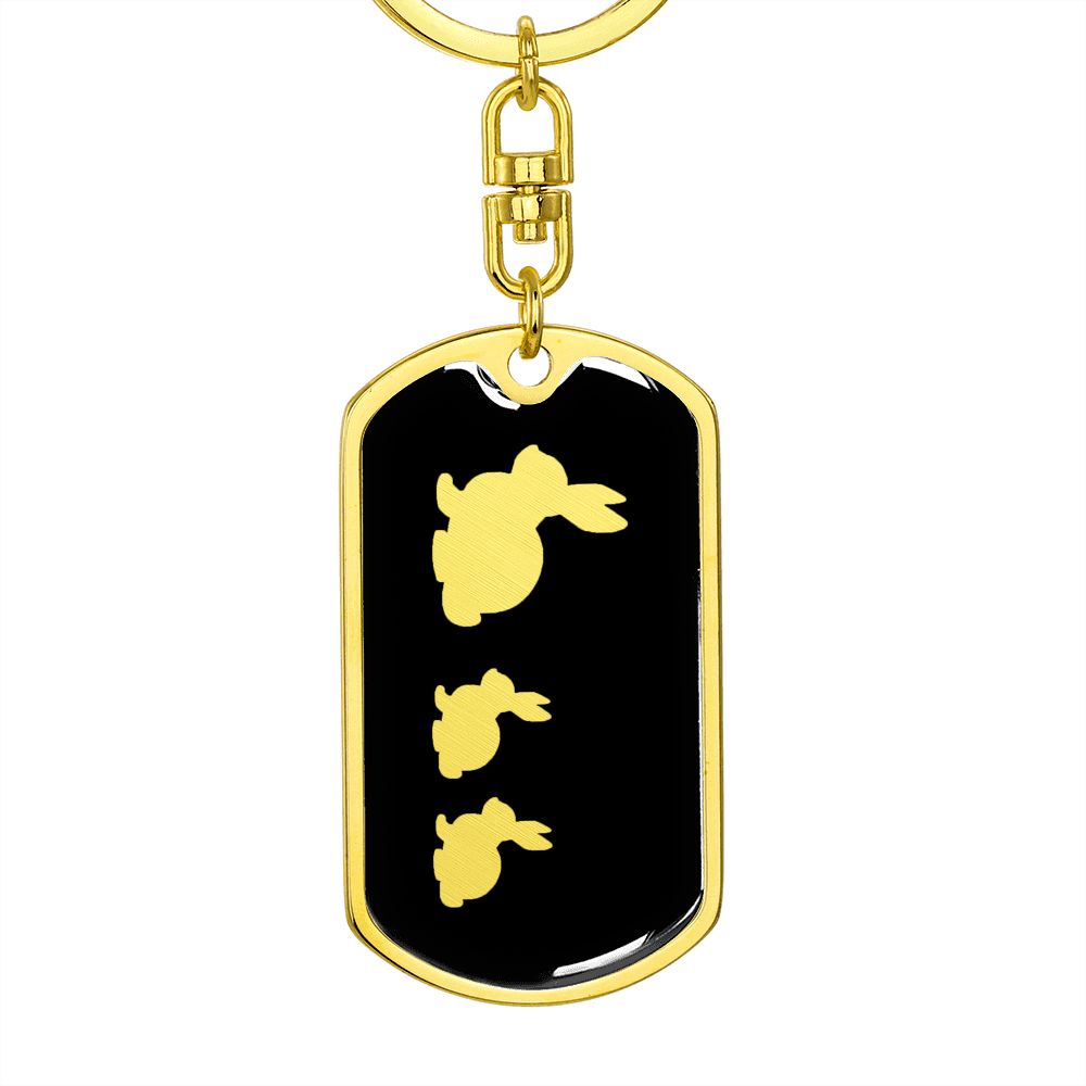 Mama Rabbit With 2 Kittens v2 - Luxury Dog Tag Keychain