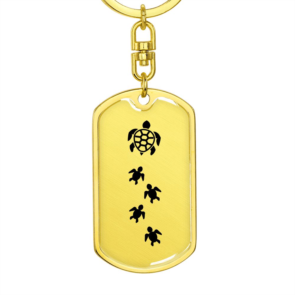 Mama Turtle With 4 Hatchlings - Luxury Dog Tag Keychain
