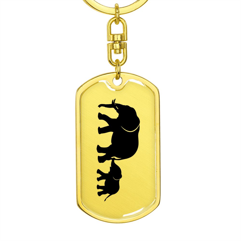 Mama Elephant With 1 Calf - Luxury Dog Tag Keychain