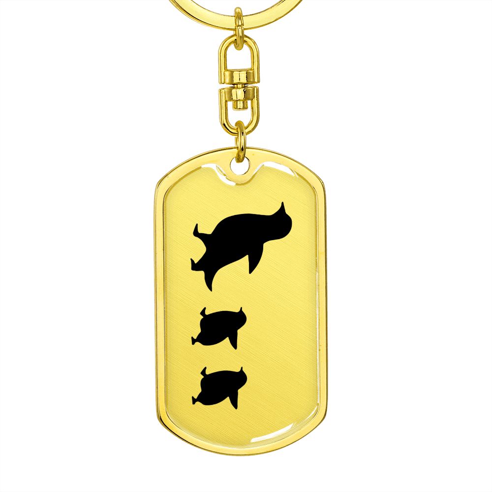 Mama Penguin With 2 Chicks - Luxury Dog Tag Keychain
