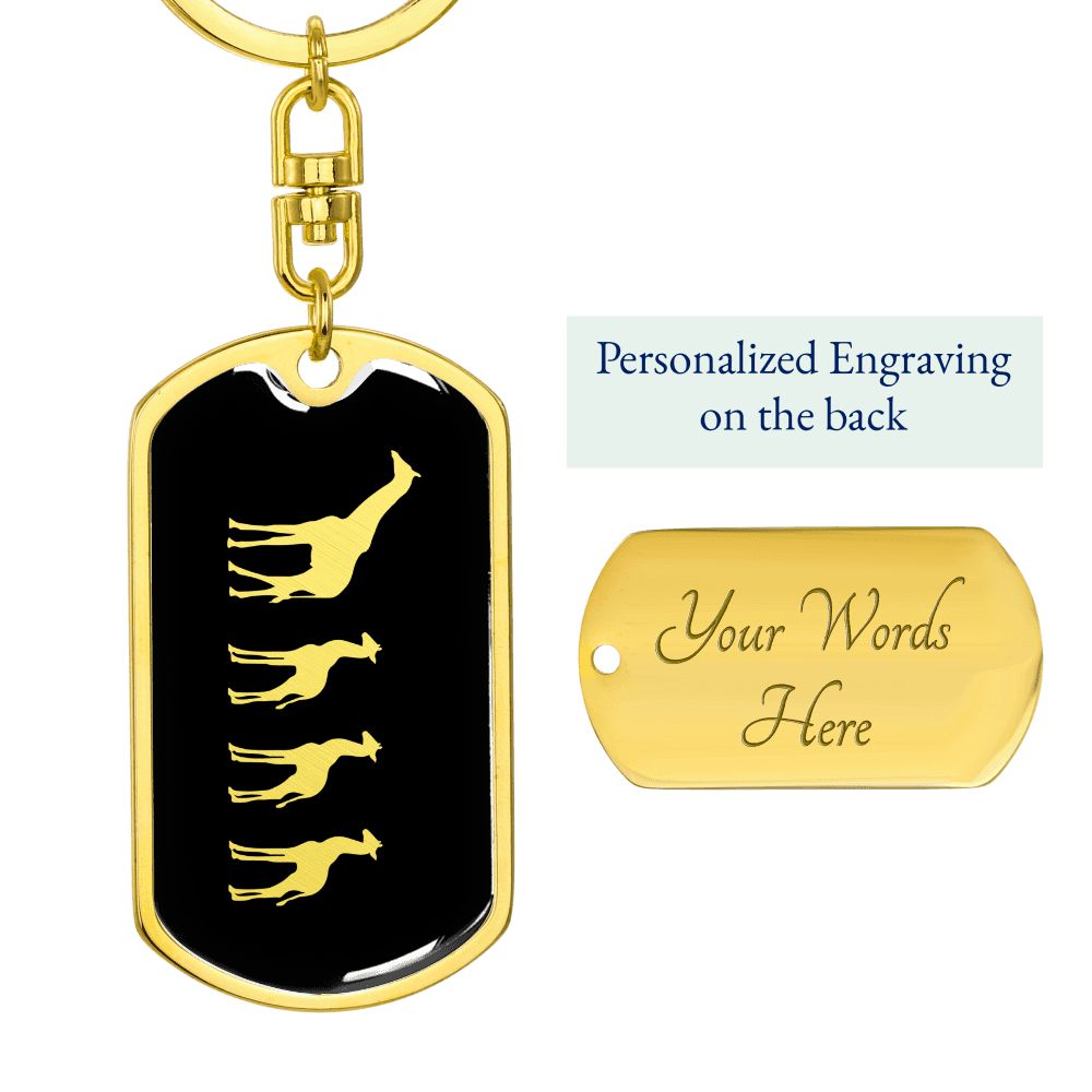 Mama Giraffe With 3 Calves v2 - Luxury Dog Tag Keychain