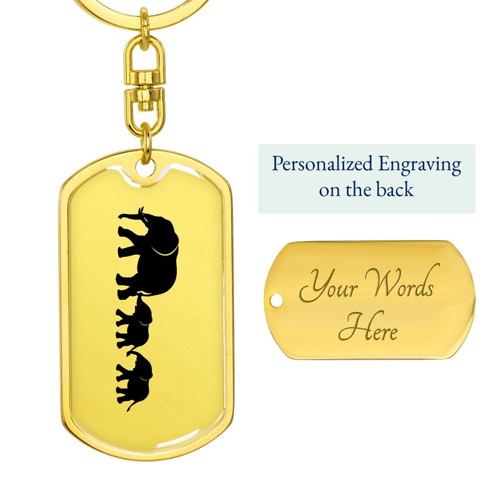 Mama Elephant With 2 Calves - Luxury Dog Tag Keychain
