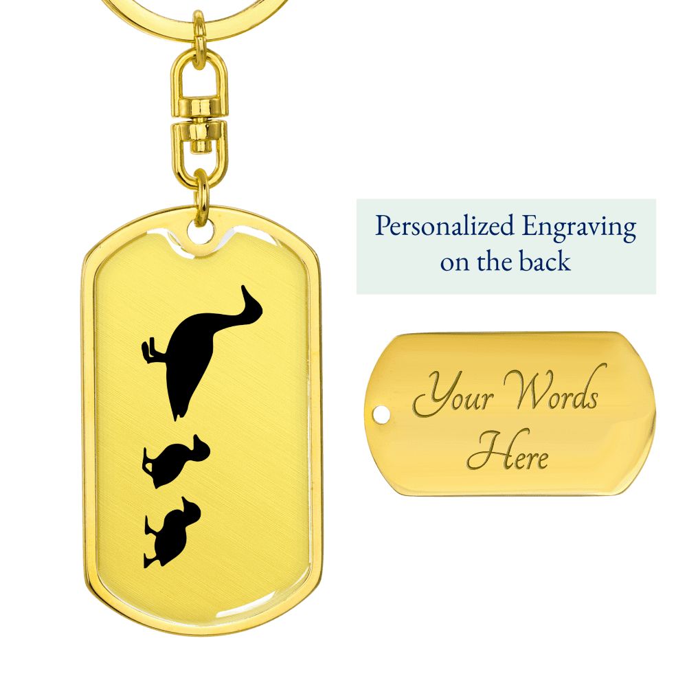 Mama Duck With 2 Ducklings - Luxury Dog Tag Keychain