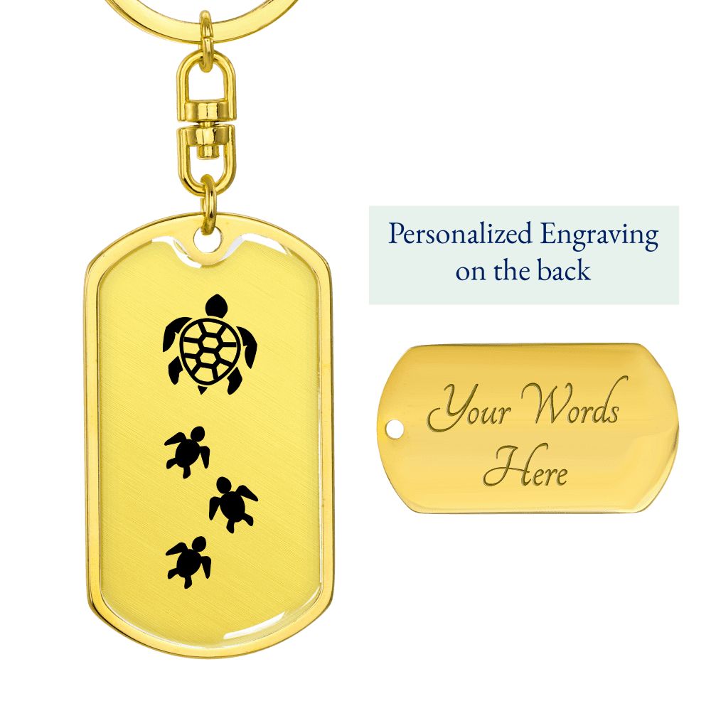 Mama Turtle With 3 Hatchlings - Luxury Dog Tag Keychain