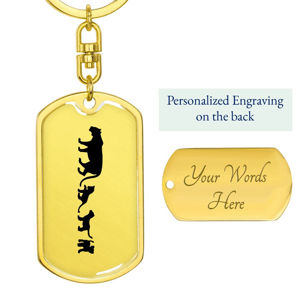 Mama Lioness With 3 Cubs - Luxury Dog Tag Keychain