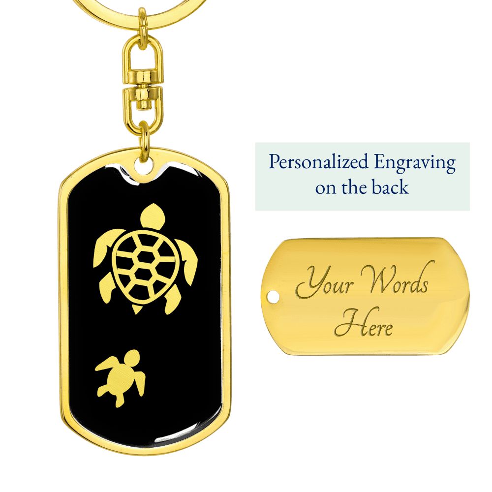 Mama Turtle With 1 Hatchling v2 - Luxury Dog Tag Keychain