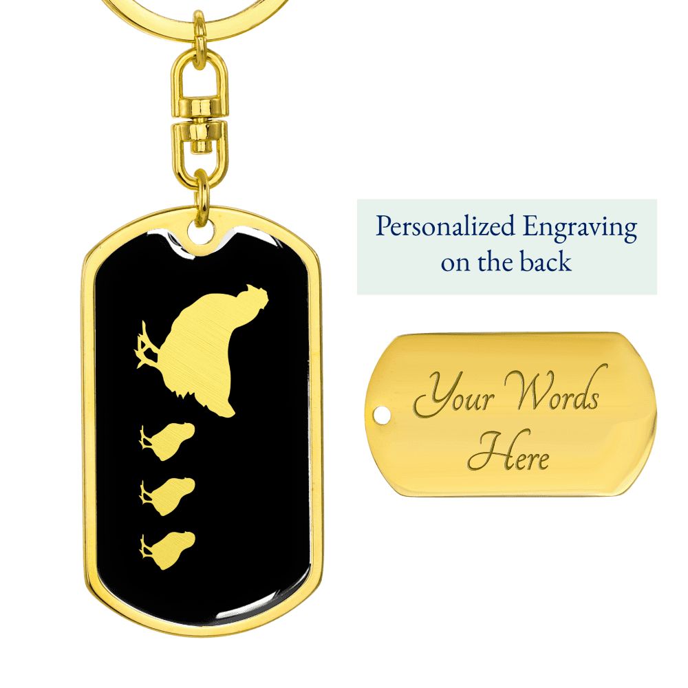 Mama Chicken With 3 Chicks v2 - Luxury Dog Tag Keychain