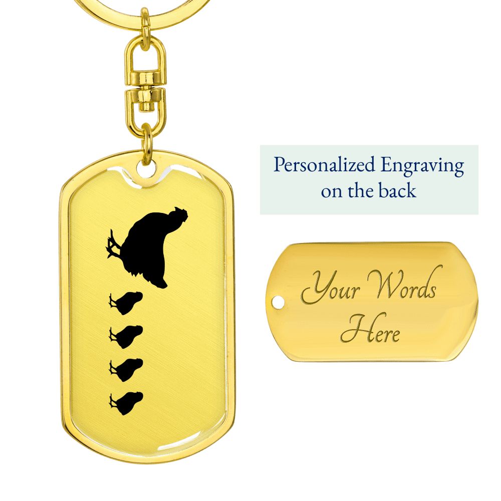 Mama Chicken With 4 Chicks - Luxury Dog Tag Keychain