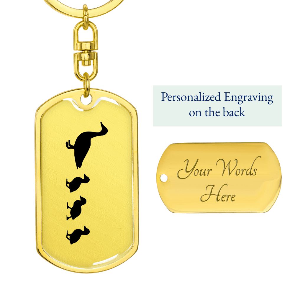 Mama Duck With 3 Ducklings - Luxury Dog Tag Keychain