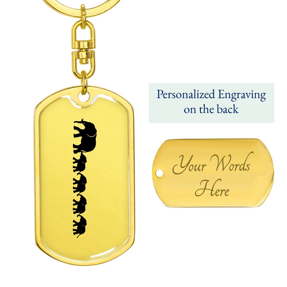 Mama Elephant With 4 Calves - Luxury Dog Tag Keychain