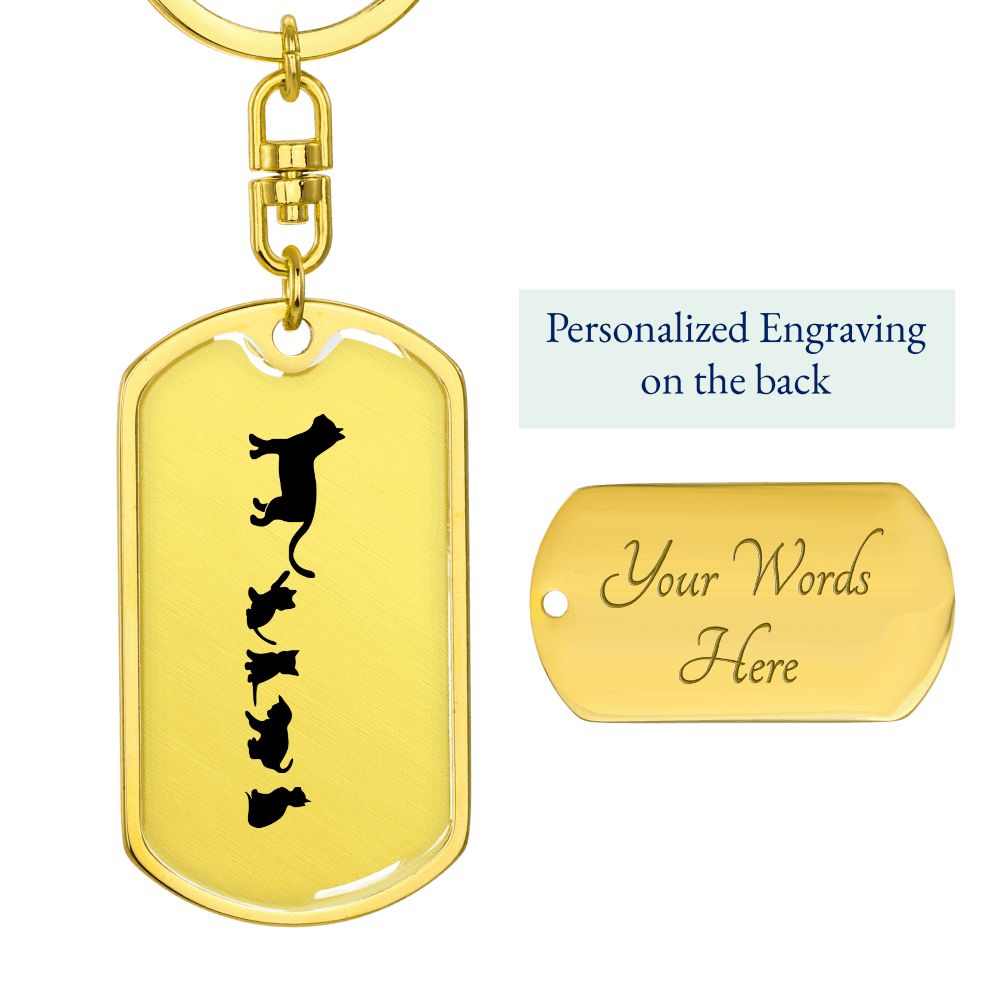 Mama Cat With 4 Kittens - Luxury Dog Tag Keychain
