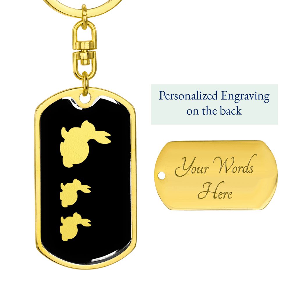 Mama Rabbit With 2 Kittens v2 - Luxury Dog Tag Keychain