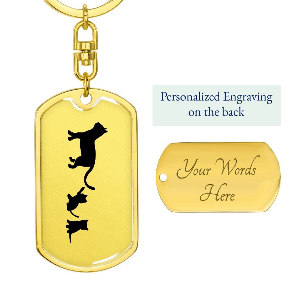 Mama Cat With 2 Kittens - Luxury Dog Tag Keychain