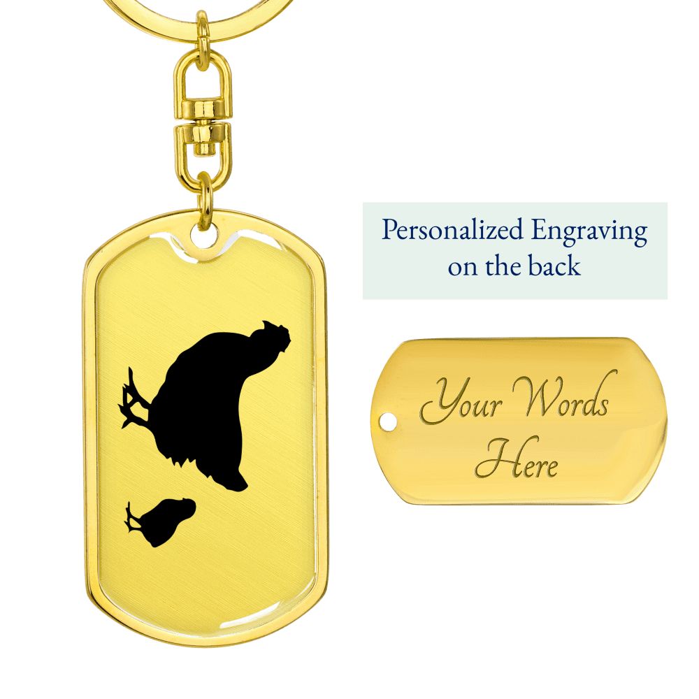 Mama Chicken With 1 Chick - Luxury Dog Tag Keychain