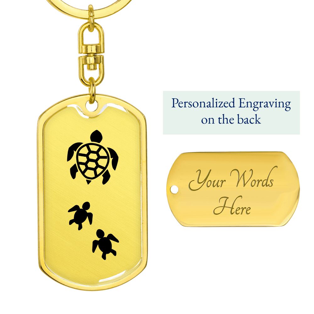 Mama Turtle With 2 Hatchlings - Luxury Dog Tag Keychain