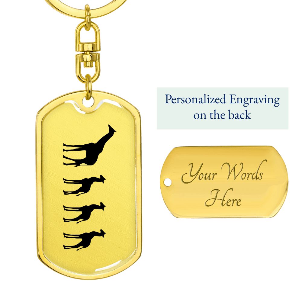 Mama Giraffe With 3 Calves - Luxury Dog Tag Keychain