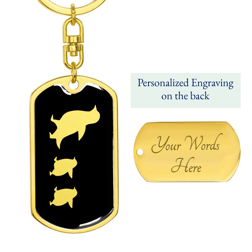 Mama Penguin With 2 Chicks v2 - Luxury Dog Tag Keychain