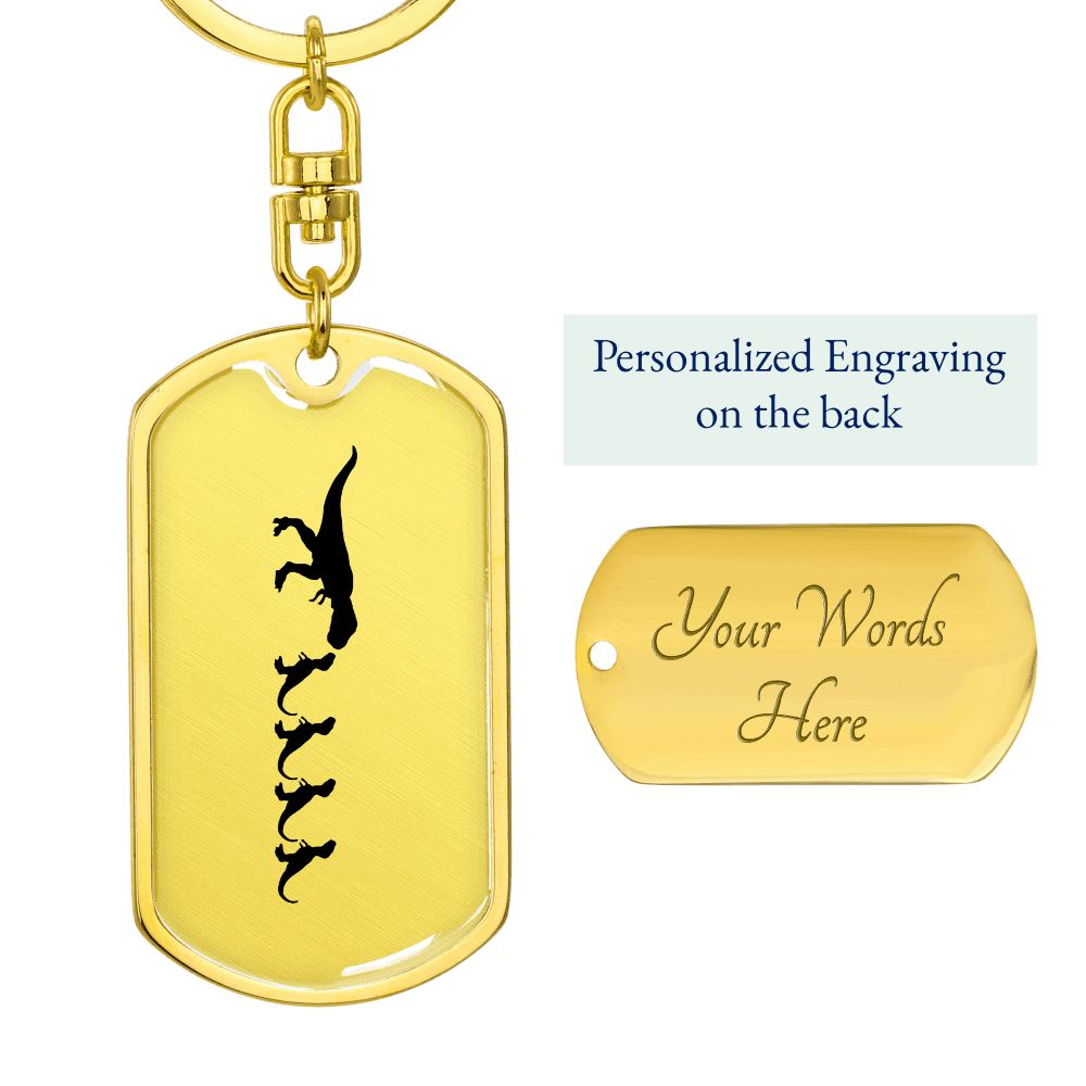 Mama Dinosaur With 4 Hatchlings - Luxury Dog Tag Keychain