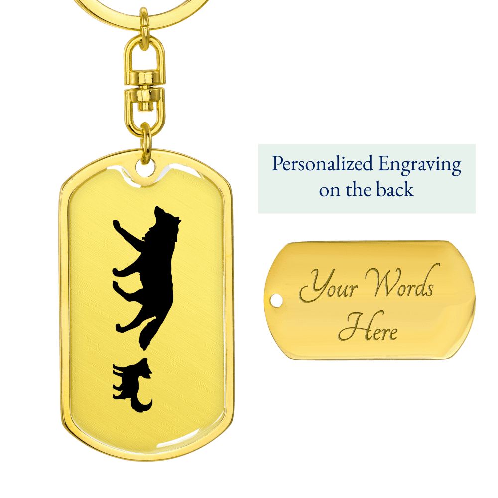 Mama Wolf With 1 Pup - Luxury Dog Tag Keychain