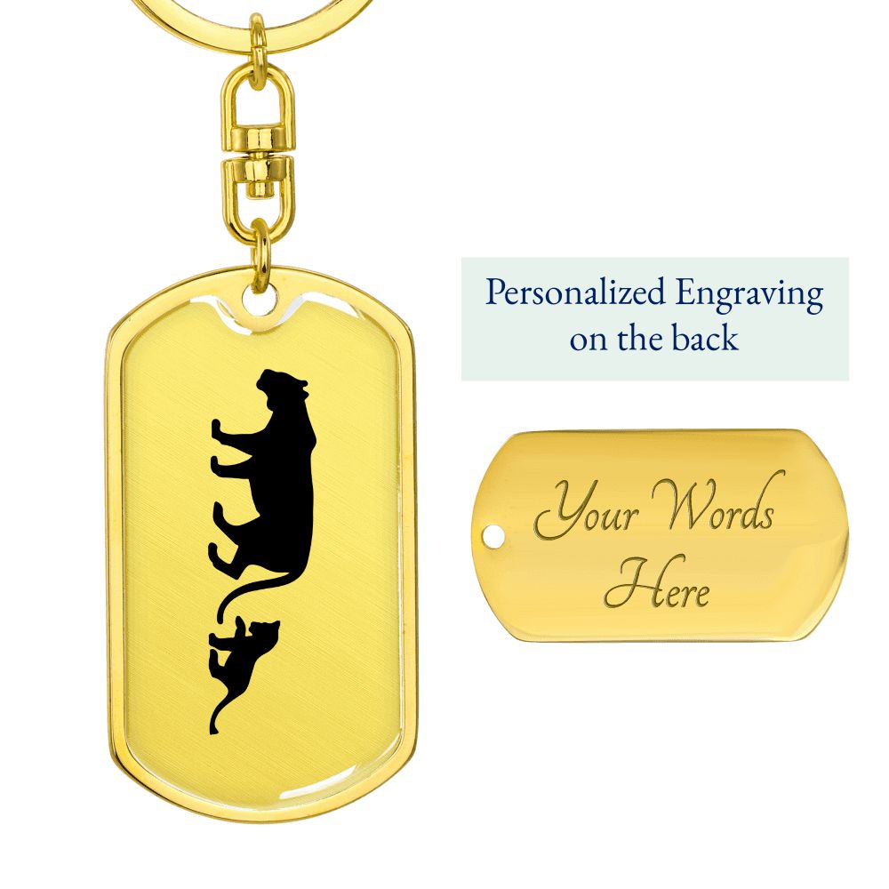 Mama Lioness With 1 Cub - Luxury Dog Tag Keychain