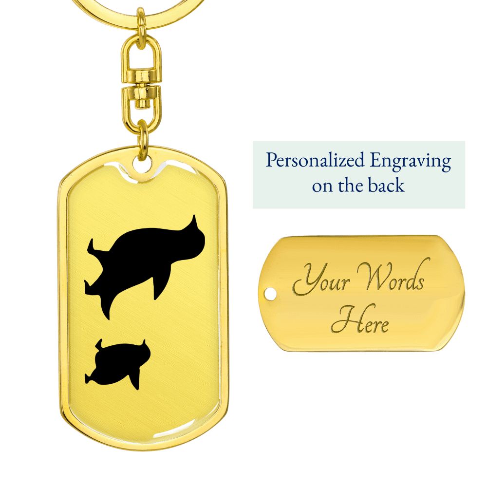 Mama Penguin With 1 Chick - Luxury Dog Tag Keychain