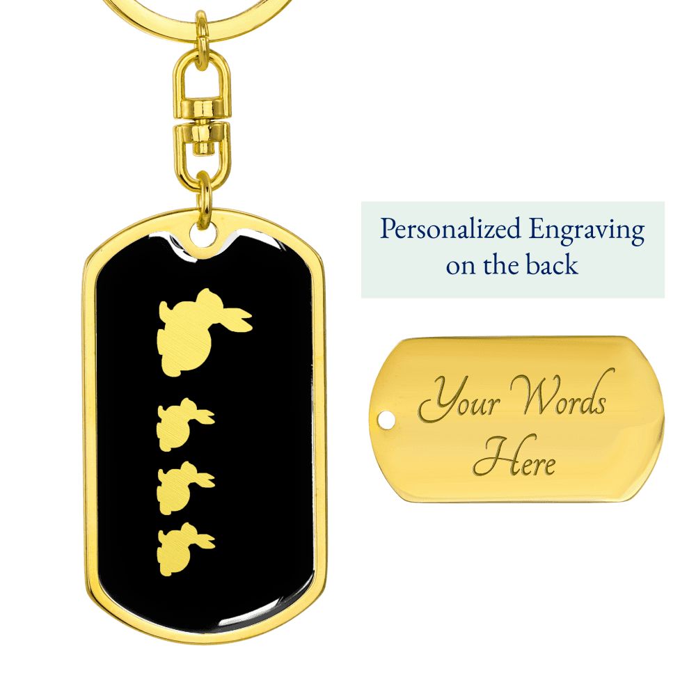 Mama Rabbit With 3 Kittens v2 - Luxury Dog Tag Keychain