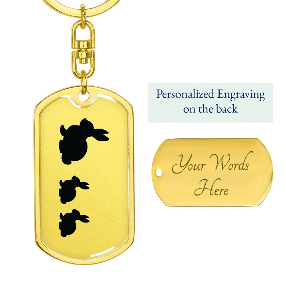 Mama Rabbit With 2 Kittens - Luxury Dog Tag Keychain