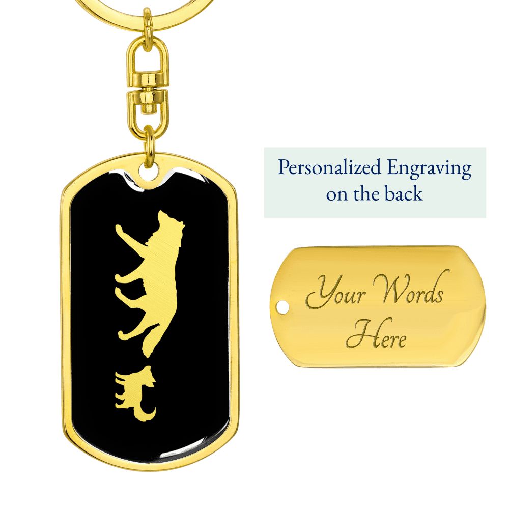 Mama Wolf With 1 Pup v2 - Luxury Dog Tag Keychain