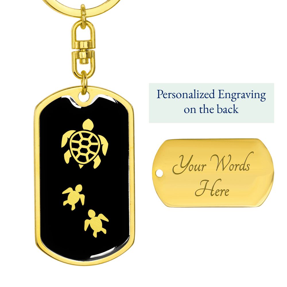 Mama Turtle With 2 Hatchlings v2 - Luxury Dog Tag Keychain