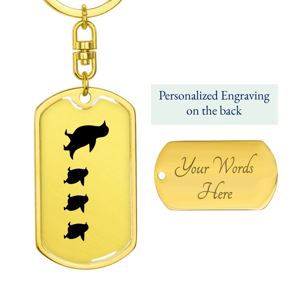 Mama Penguin With 3 Chicks - Luxury Dog Tag Keychain