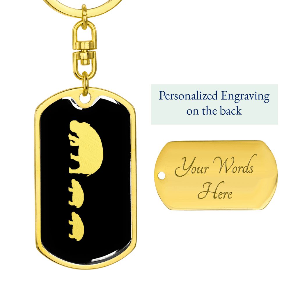 Mama Hippo With 2 Calves v2 - Luxury Dog Tag Keychain