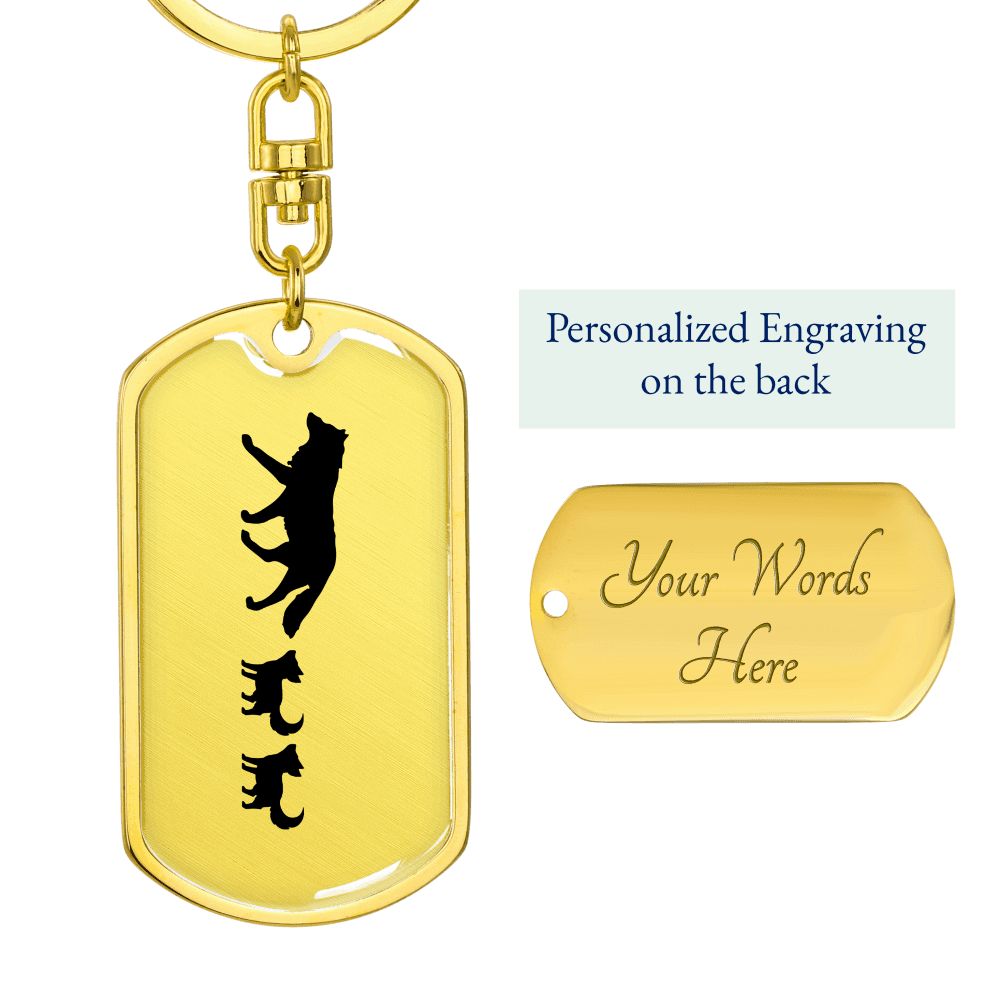 Mama Wolf With 2 Pups - Luxury Dog Tag Keychain