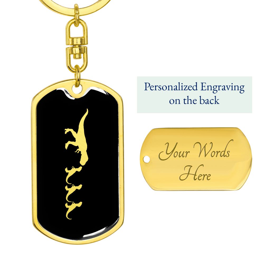 Mama Dinosaur With 3 Hatchlings v2 - Luxury Dog Tag Keychain