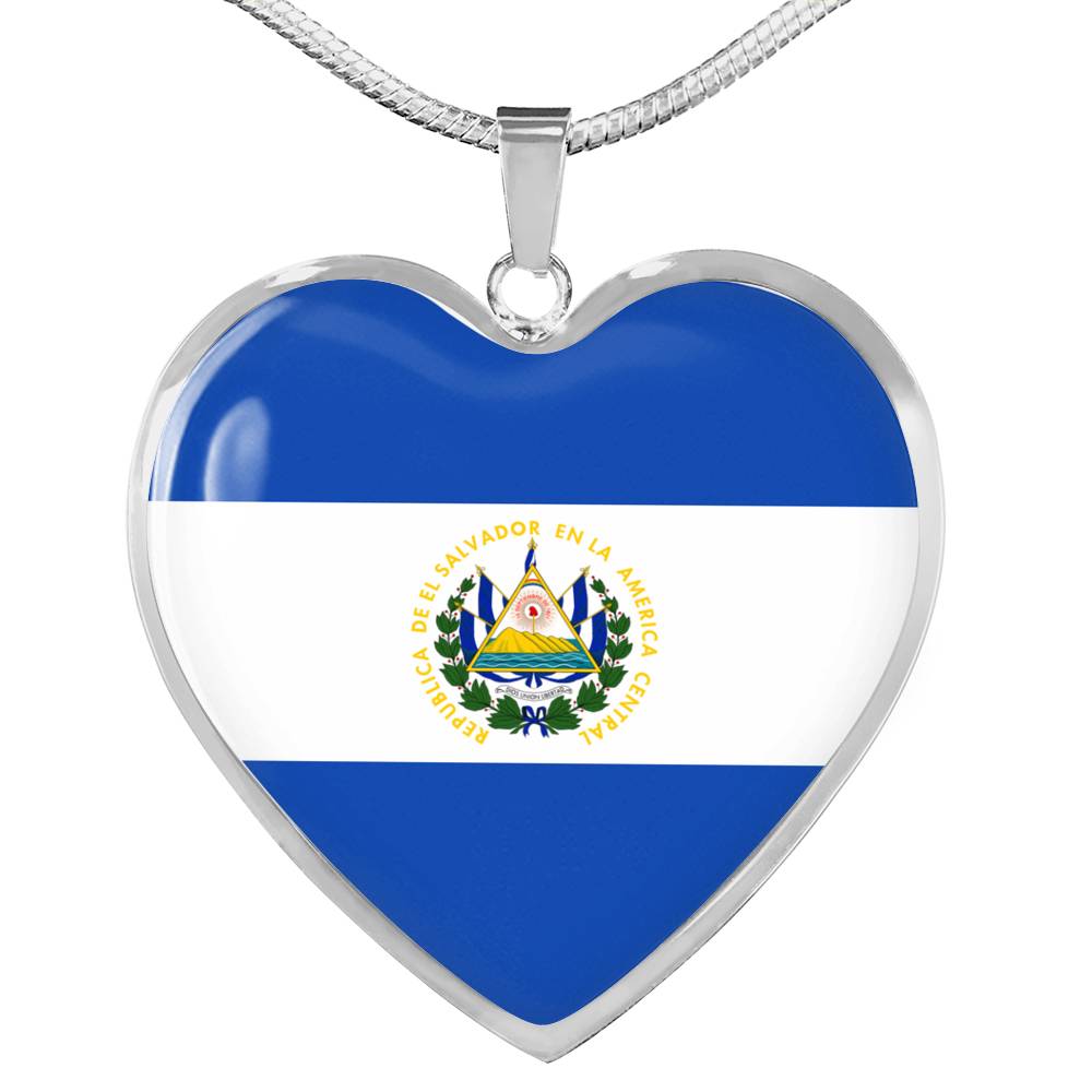 Salvadoran Flag - Heart Pendant Luxury Necklace