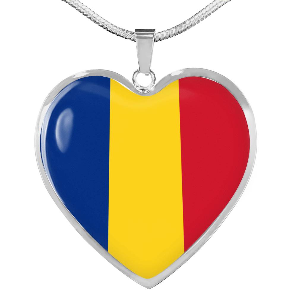 Romanian Flag - Heart Pendant Luxury Necklace
