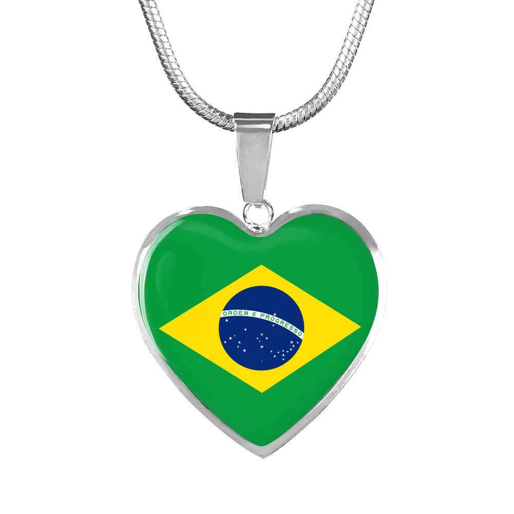 Brazilian Flag - Heart Pendant Luxury Necklace