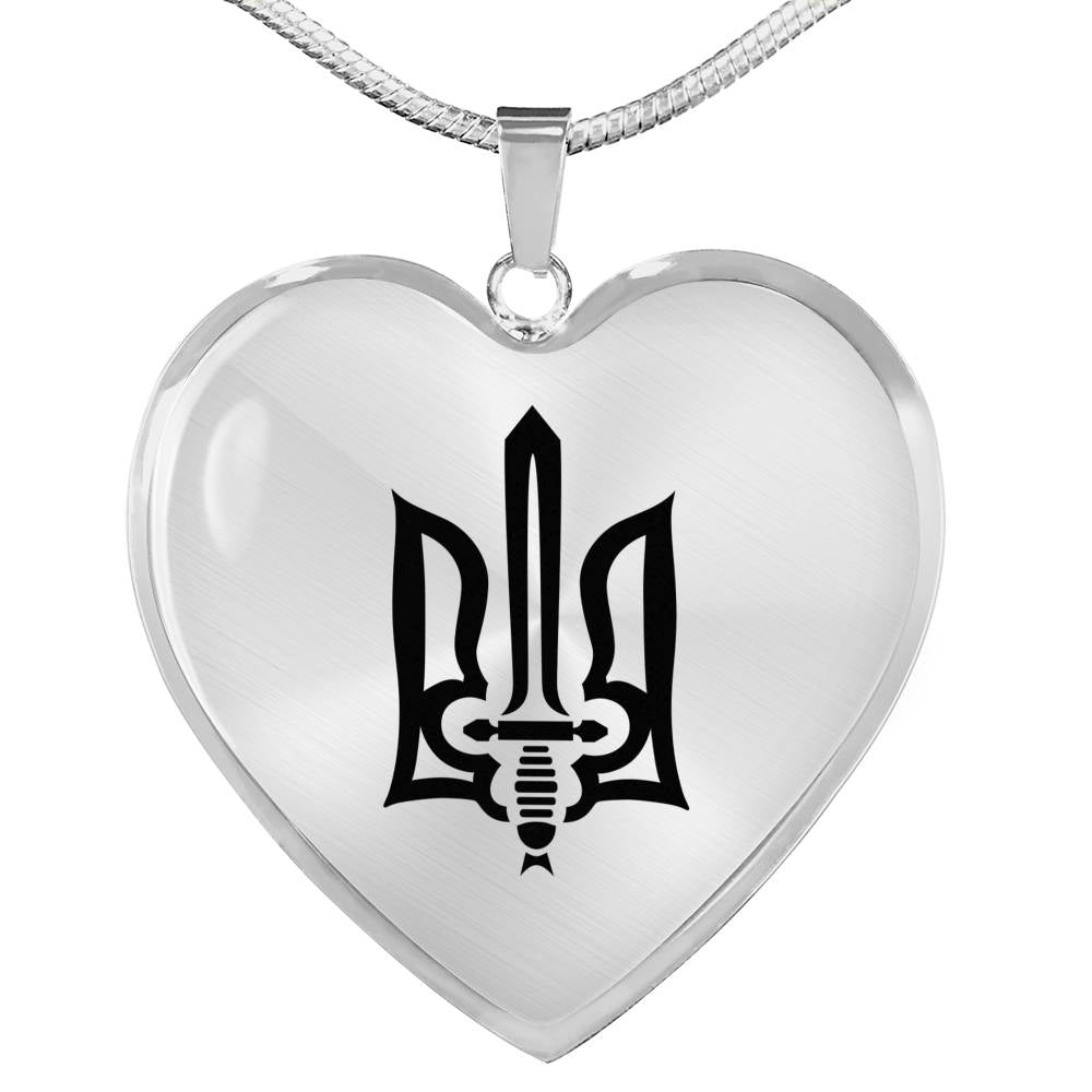 Stylized Tryzub (Black) - Heart Pendant Luxury Necklace